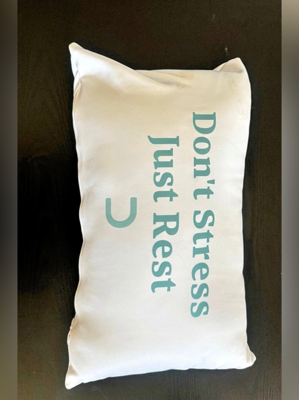 Don't Stress Just Rest Pillow in White & Tiffany Bkue Like New
